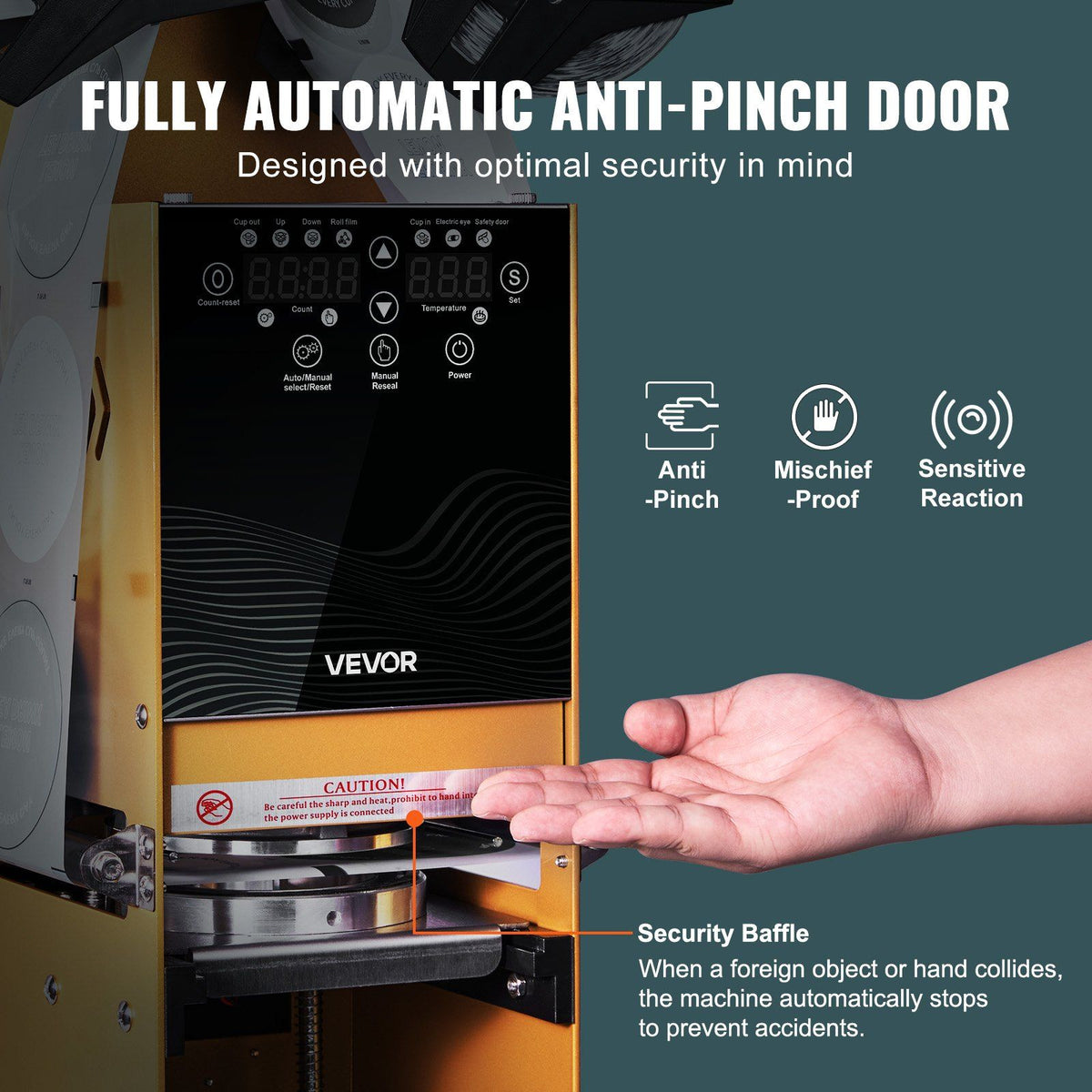 Fully Automatic Cup Sealing Machine, 500-650 Cups/H, Cup Sealer Machine for 180 mm Tall & 90/95 mm Cup, Electric Boba Tea Sealer with Digital Control LCD Panel for Bubble Milk Tea Coffee, Gold - Flavour Fushion Cooking Shop