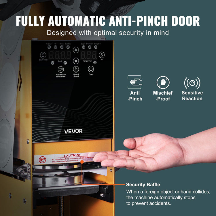 Fully Automatic Cup Sealing Machine, 500-650 Cups/H, Cup Sealer Machine for 180 mm Tall & 90/95 mm Cup, Electric Boba Tea Sealer with Digital Control LCD Panel for Bubble Milk Tea Coffee, Gold - Flavour Fushion Cooking Shop