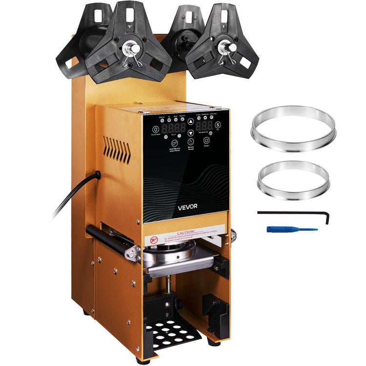 Fully Automatic Cup Sealing Machine, 500-650 Cups/H, Cup Sealer Machine for 180 mm Tall & 90/95 mm Cup, Electric Boba Tea Sealer with Digital Control LCD Panel for Bubble Milk Tea Coffee, Gold - Flavour Fushion Cooking Shop