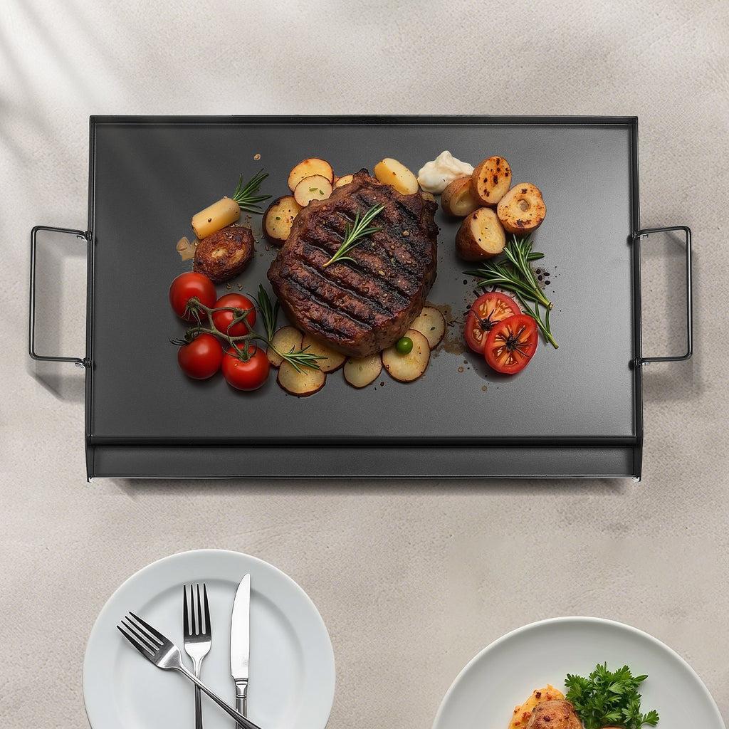 Carbon Steel Griddle, 24x16 inch Universal Flat Top Rectangular Plate, Gas Grill Griddle for BBQ Grill, Teppanyaki, Portable Family Cookware with Handle, for Camping Tailgating Party