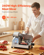 Commercial Meat Slicer, 240W Electric Deli Food Slicer with 250mm Carbon Steel Blade