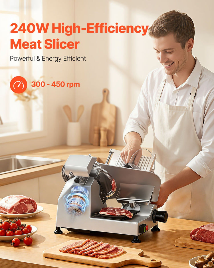 Commercial Meat Slicer, 240W Electric Deli Food Slicer with 250mm Carbon Steel Blade - Flavour Fushion Cooking Shop