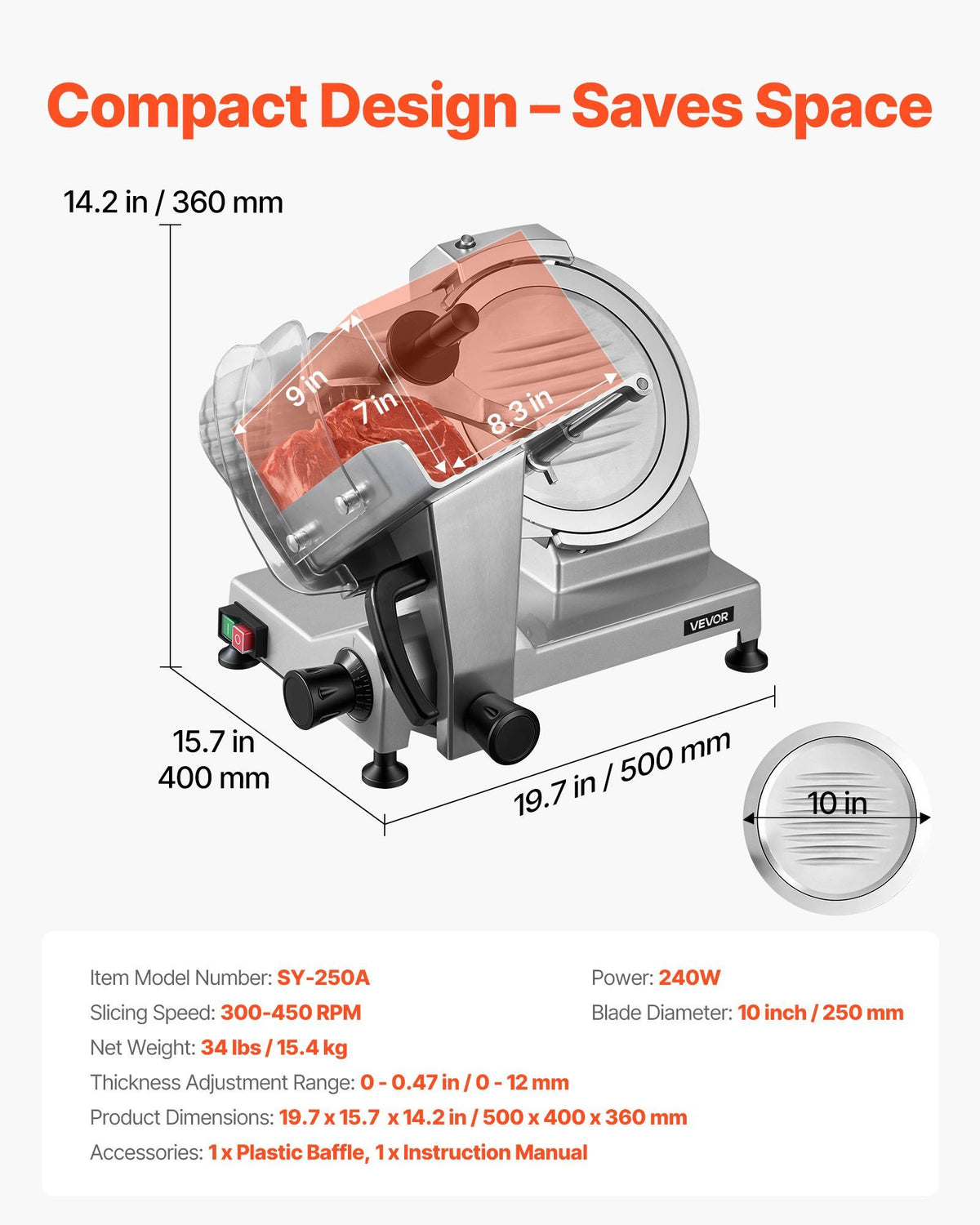 Commercial Meat Slicer, 240W Electric Deli Food Slicer with 250mm Carbon Steel Blade - Flavour Fushion Cooking Shop