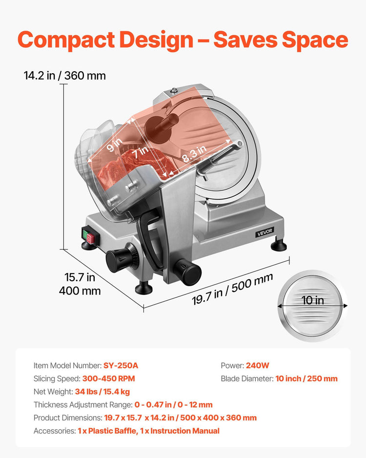 Commercial Meat Slicer, 240W Electric Deli Food Slicer with 250mm Carbon Steel Blade - Flavour Fushion Cooking Shop