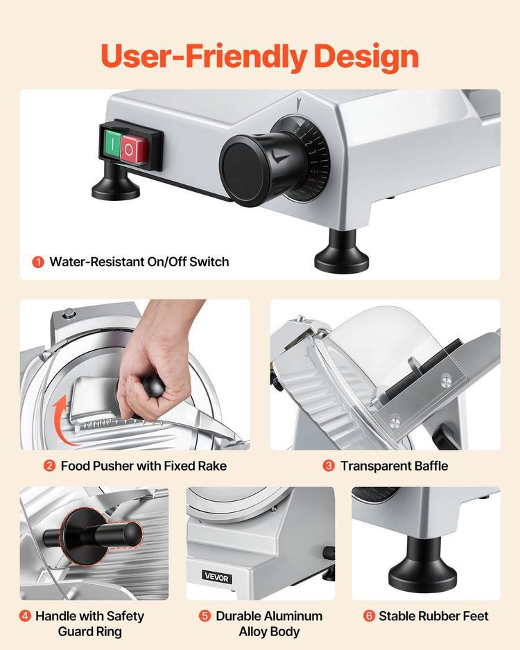 Commercial Meat Slicer, 240W Electric Deli Food Slicer with 250mm Carbon Steel Blade - Flavour Fushion Cooking Shop