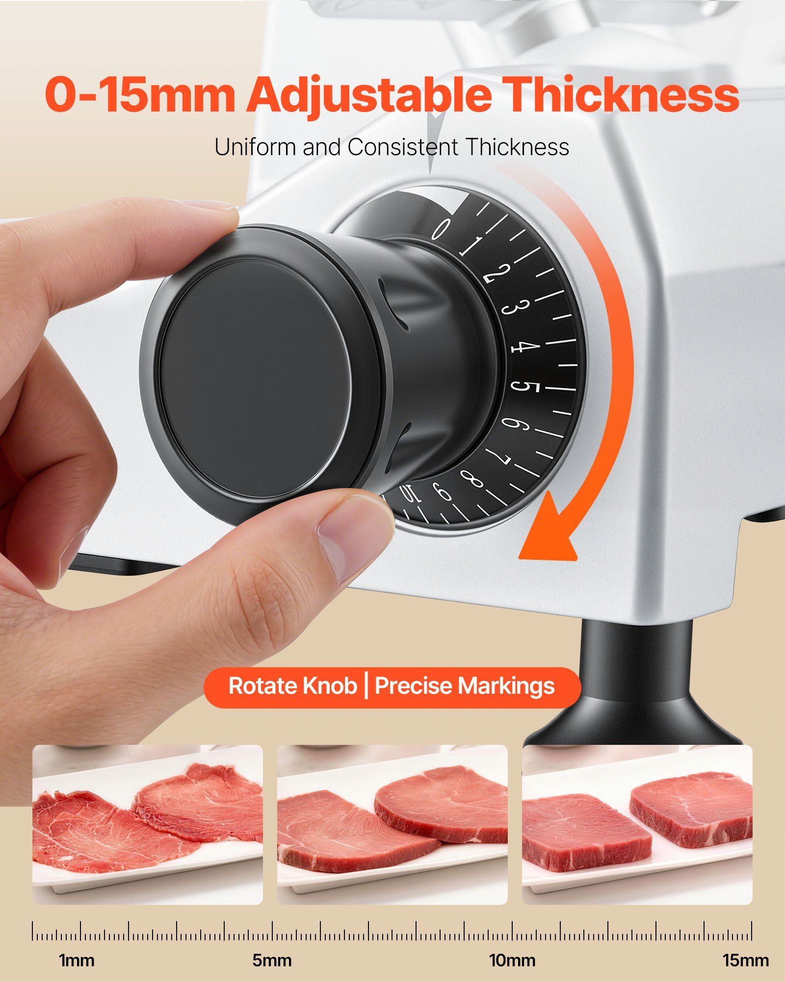 Commercial Meat Slicer, 320W Electric Deli Food Slicer with 300mm Carbon Steel Blade, Built-In Sharpener & 0-15mm Adjustable Thickness for Frozen Meat, Ham, Baguett, Steak