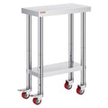 Stainless Steel Work Table with Wheels 24 x 12 x 32 Inch Prep Table with 4 Casters Heavy Duty Work Table for Commercial Kitchen Restaurant Business