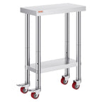 Stainless Steel Work Table with Wheels 24 x 12 x 32 Inch Prep Table with 4 Casters Heavy Duty Work Table for Commercial Kitchen Restaurant Business