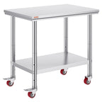 Stainless Steel Work Table 36x24 Inch with 4 Wheels Commercial Food Prep