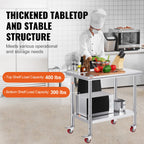 Stainless Steel Work Table 36x24 Inch with 4 Wheels Commercial Food Prep