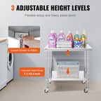 Stainless Steel Work Table 36x24 Inch with 4 Wheels Commercial Food Prep