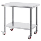 Stainless Steel Work Table 36x24 Inch with 4 Wheels Commercial Food Prep