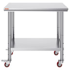 Stainless Steel Work Table 36x24 Inch with 4 Wheels Commercial Food Prep