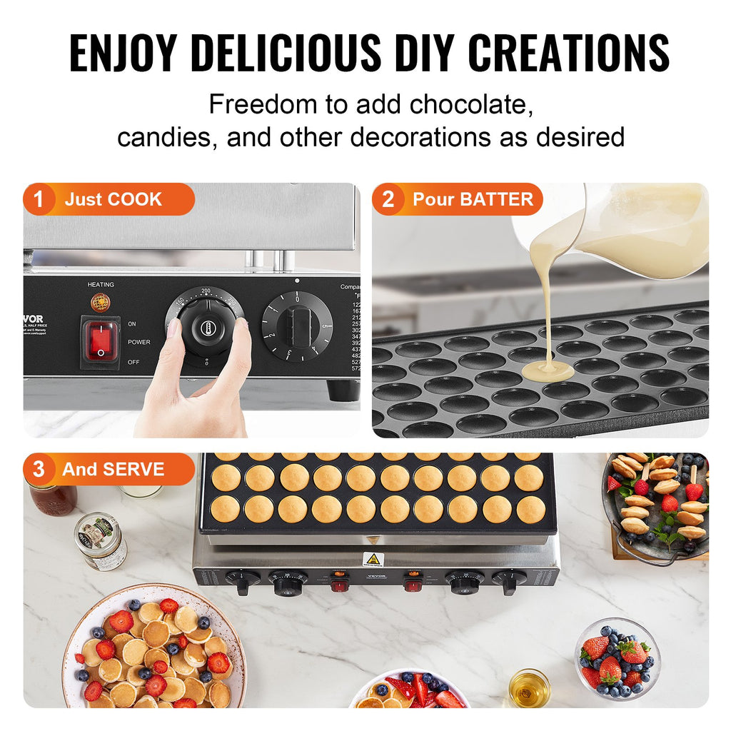 Mini Dutch Pancake Maker, 50PCS 43mm Diameter Dorayaki Baker Machine, 1700W Commercial Electric Poffertjes Grill, Non-stick Stainless Steel, Dual Temp & Time Control, for Home Kitchen Restaurant