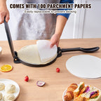 250mm Tortilla and Roti Tortilla Press with 100 Pcs Parchment Paper
