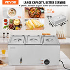 3-Pan Commercial Food Warmer, 16.5L Electric Steam Table, 1200W