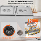 3-Pan Commercial Food Warmer, 16.5L Electric Steam Table, 1200W