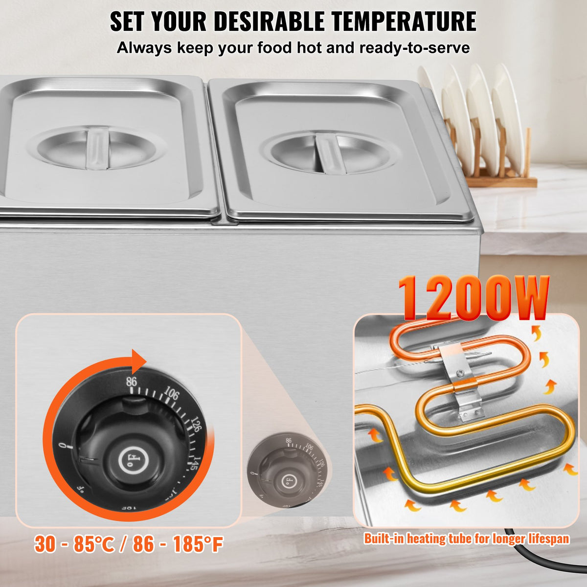 3-Pan Commercial Food Warmer, 16.5L Electric Steam Table, 1200W - Flavour Fushion Cooking Shop