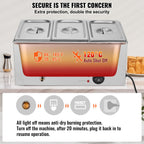 3-Pan Commercial Food Warmer, 16.5L Electric Steam Table, 1200W