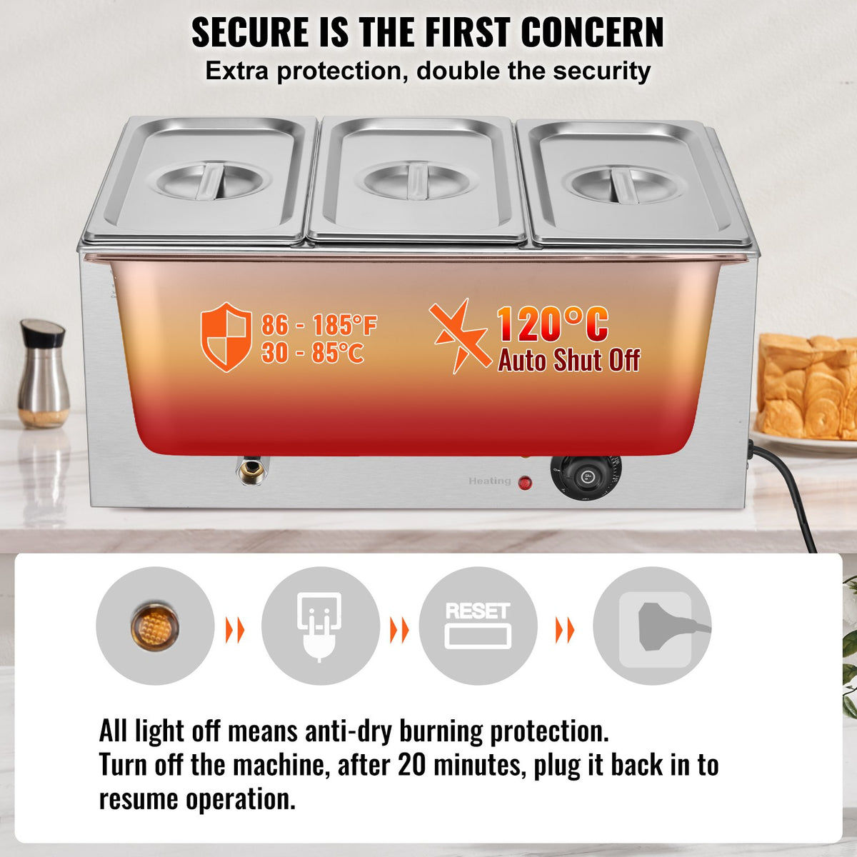 3-Pan Commercial Food Warmer, 16.5L Electric Steam Table, 1200W - Flavour Fushion Cooking Shop