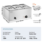 3-Pan Commercial Food Warmer, 16.5L Electric Steam Table, 1200W