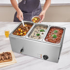 3-Pan Commercial Food Warmer, 16.5L Electric Steam Table, 1200W