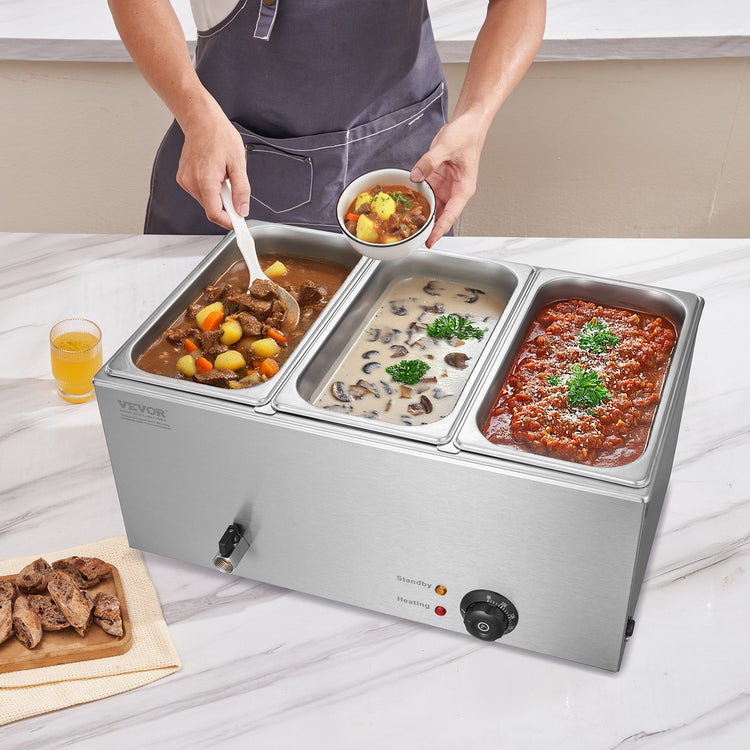 3-Pan Commercial Food Warmer, 16.5L Electric Steam Table, 1200W - Flavour Fushion Cooking Shop