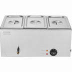 3-Pan Commercial Food Warmer, 16.5L Electric Steam Table, 1200W