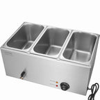 3-Pan Commercial Food Warmer, 16.5L Electric Steam Table, 1200W