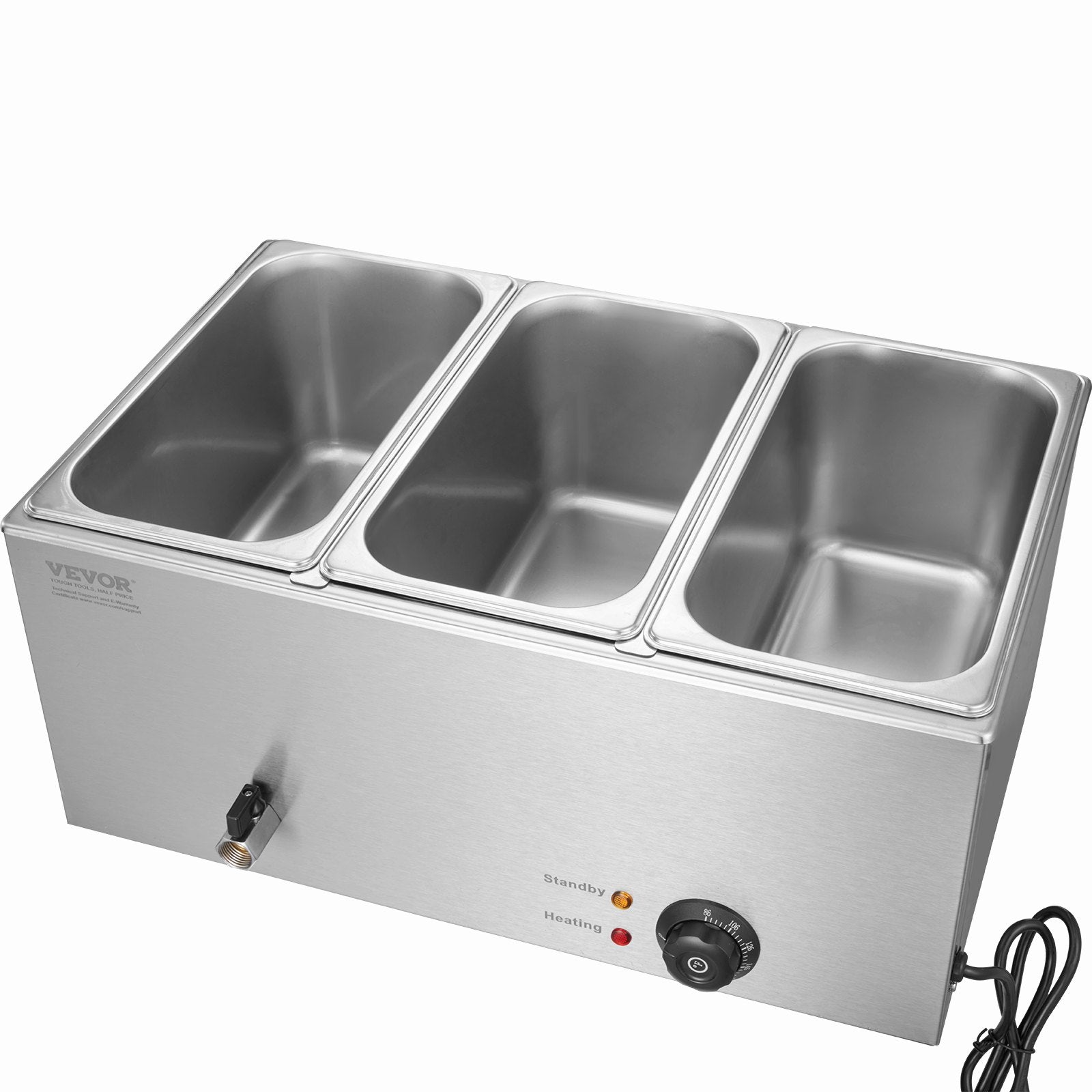 3-Pan Commercial Food Warmer, 16.5L Electric Steam Table, 1200W Professional Countertop Stainless Steel Buffet Bain Marie with 30 - 85℃ Temp Control for Catering and Restaurants, Silver