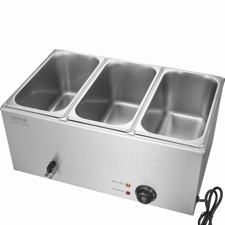 3-Pan Commercial Food Warmer, 16.5L Electric Steam Table, 1200W - Flavour Fushion Cooking Shop