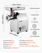 Commercial Electric Meat Grinder 5.5 Lbs/Min Sausage Stuffer Maker Kitchen