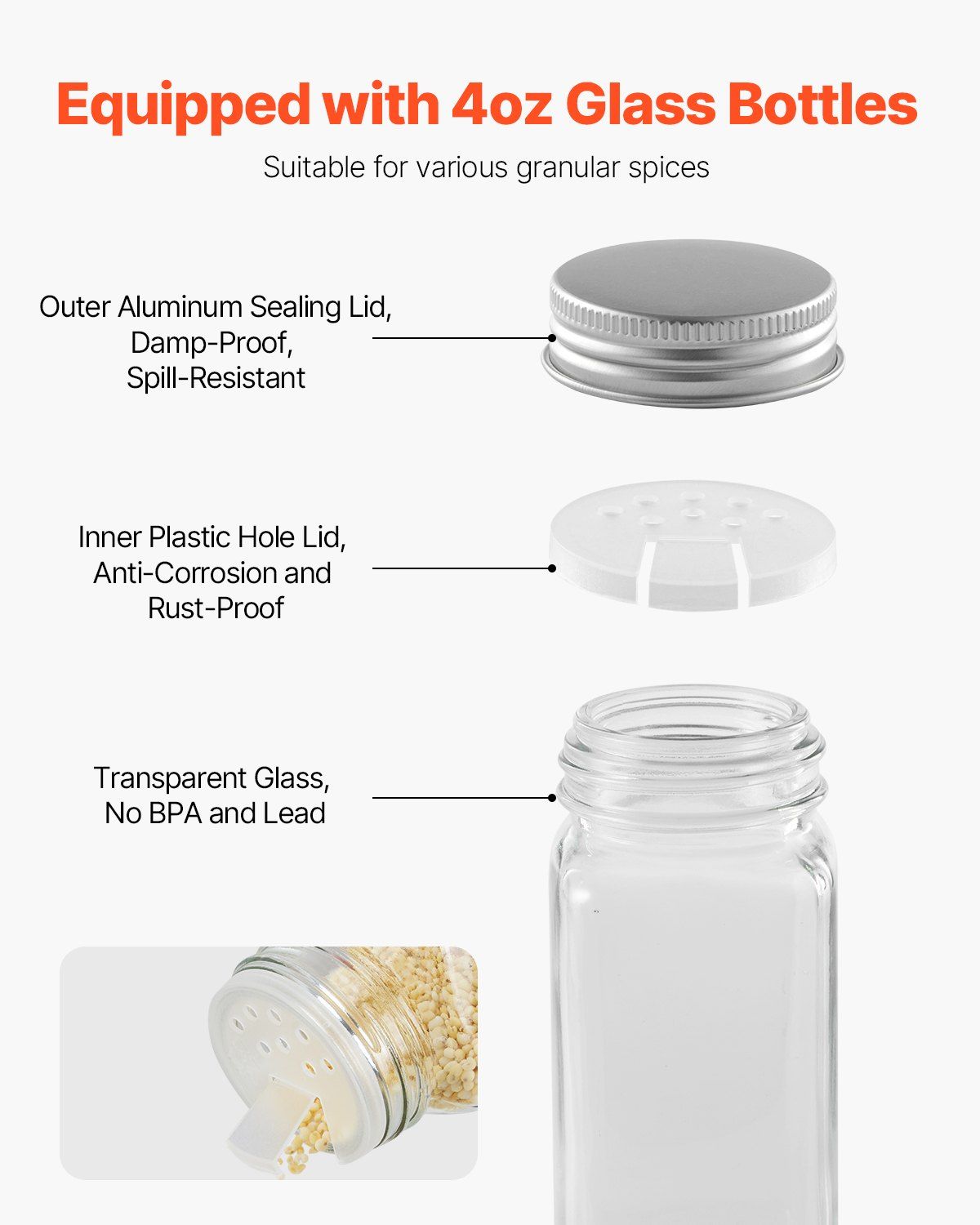 Spice Rack Organizer for Cabinet, Spice Organizer with 36 Empty Spice Jars, Lids, Spice Labels, and Funnel Complete Set, Seasoning Organizer for Countertop, Kitchen, Pantry, Cupboard, 18x11 in