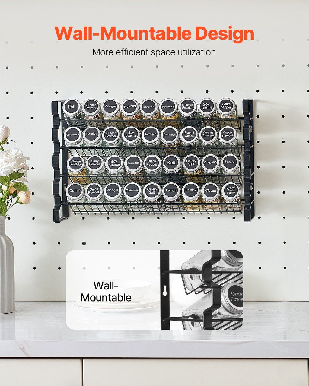 Spice Rack Organizer for Cabinet, Spice Organizer with 36 Empty Spice Jars, Lids, Spice Labels, and Funnel Complete Set, Seasoning Organizer for Countertop, Kitchen, Pantry, Cupboard, 18x11 in