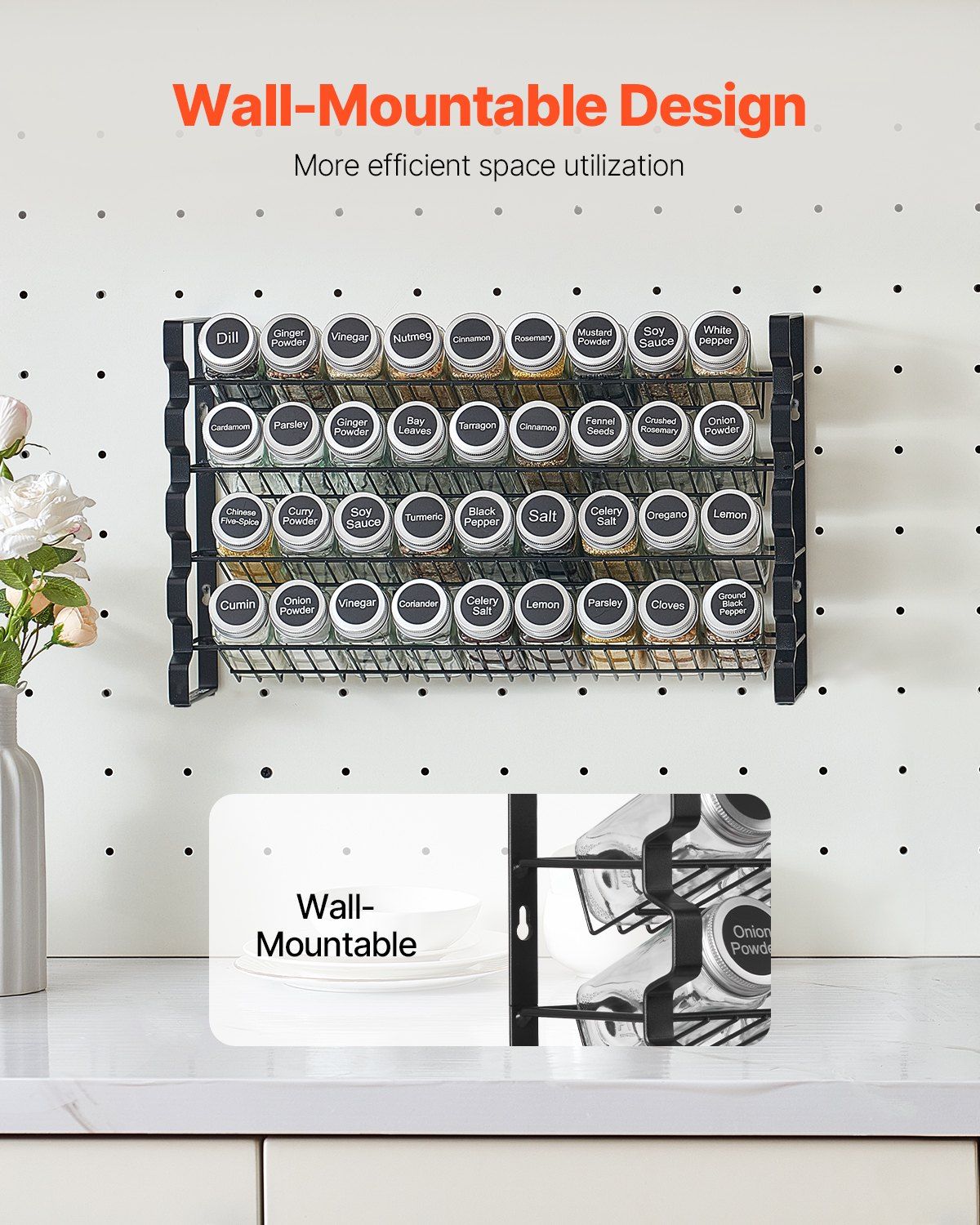 Spice Rack Organizer for Cabinet, Spice Organizer with 36 Empty Spice Jars, Lids, Spice Labels, and Funnel Complete Set, Seasoning Organizer for Countertop, Kitchen, Pantry, Cupboard, 18x11 in