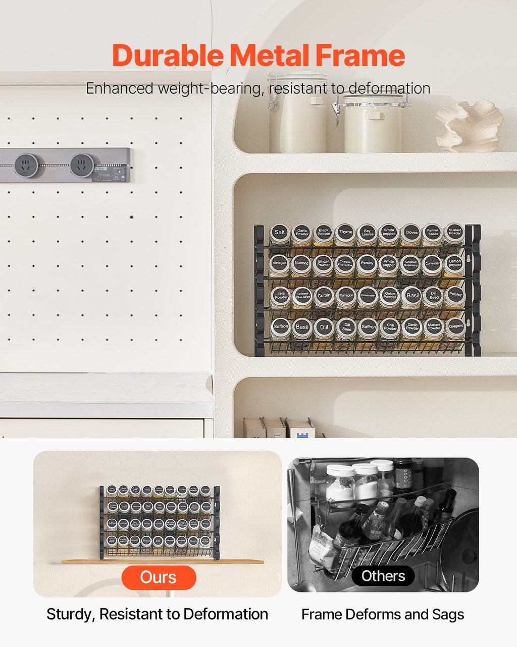 Spice Rack Organizer for Cabinet, Spice Organizer with 36 Empty Spice Jars, Lids, Spice Labels, and Funnel Complete Set, Seasoning Organizer for Countertop, Kitchen, Pantry, Cupboard, 18x11 in