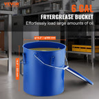 Fryer Grease Bucket, 22.7L Oil Disposal Caddy Carbon Steel Fryer Oil Bucket with Rust-Proof Coating, Oil Transport Container with Lid, Lock Clips