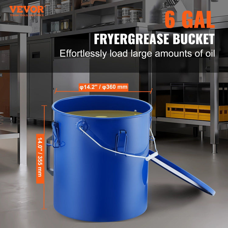 Fryer Grease Bucket, 22.7L Oil Disposal Caddy Carbon Steel Fryer Oil Bucket with Rust-Proof Coating, Oil Transport Container with Lid, Lock Clips - Flavour Fushion Cooking Shop