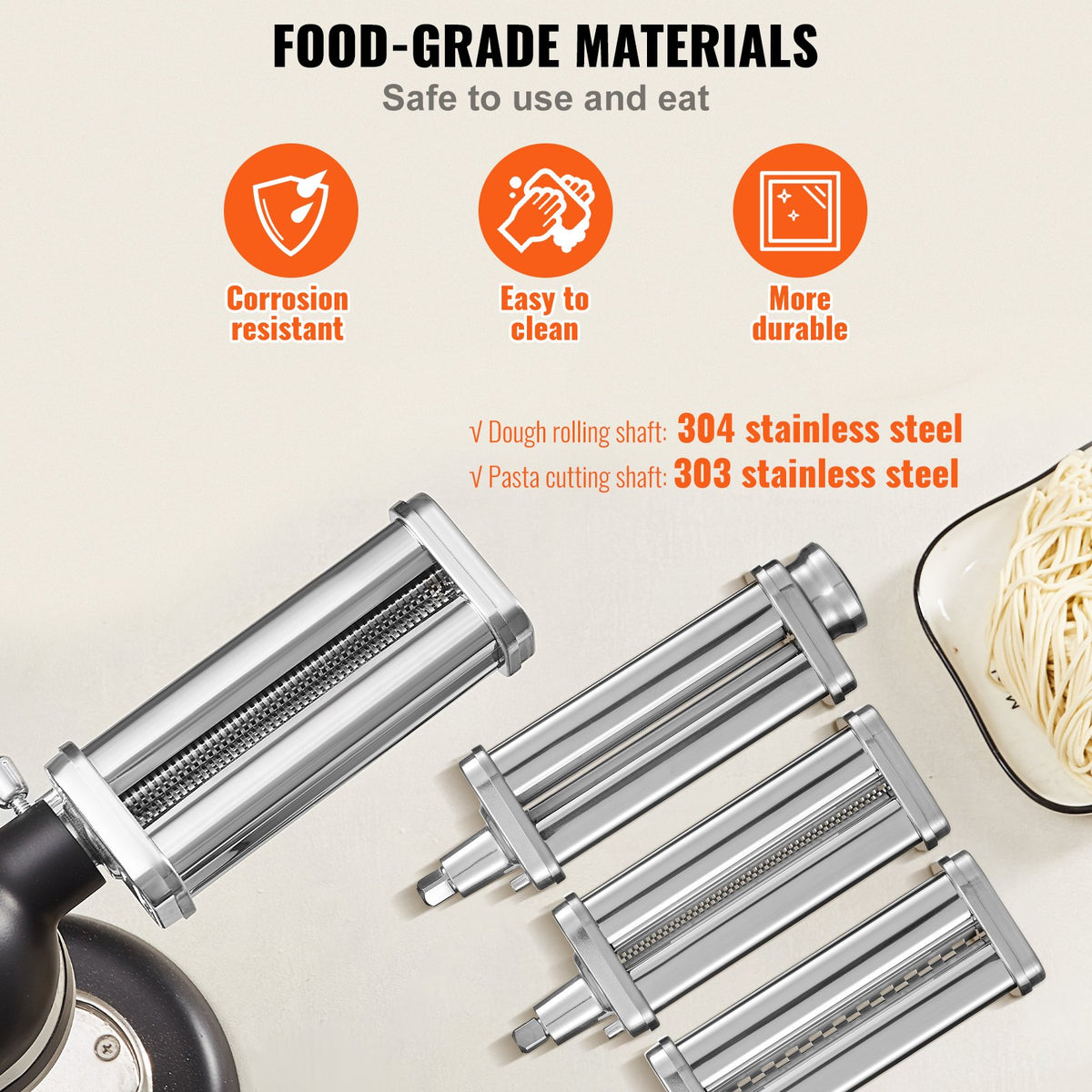 3Pcs Pasta Attachment for KitchenAid Stand Mixer Pasta Roller Cutter Set - Flavour Fushion Cooking Shop