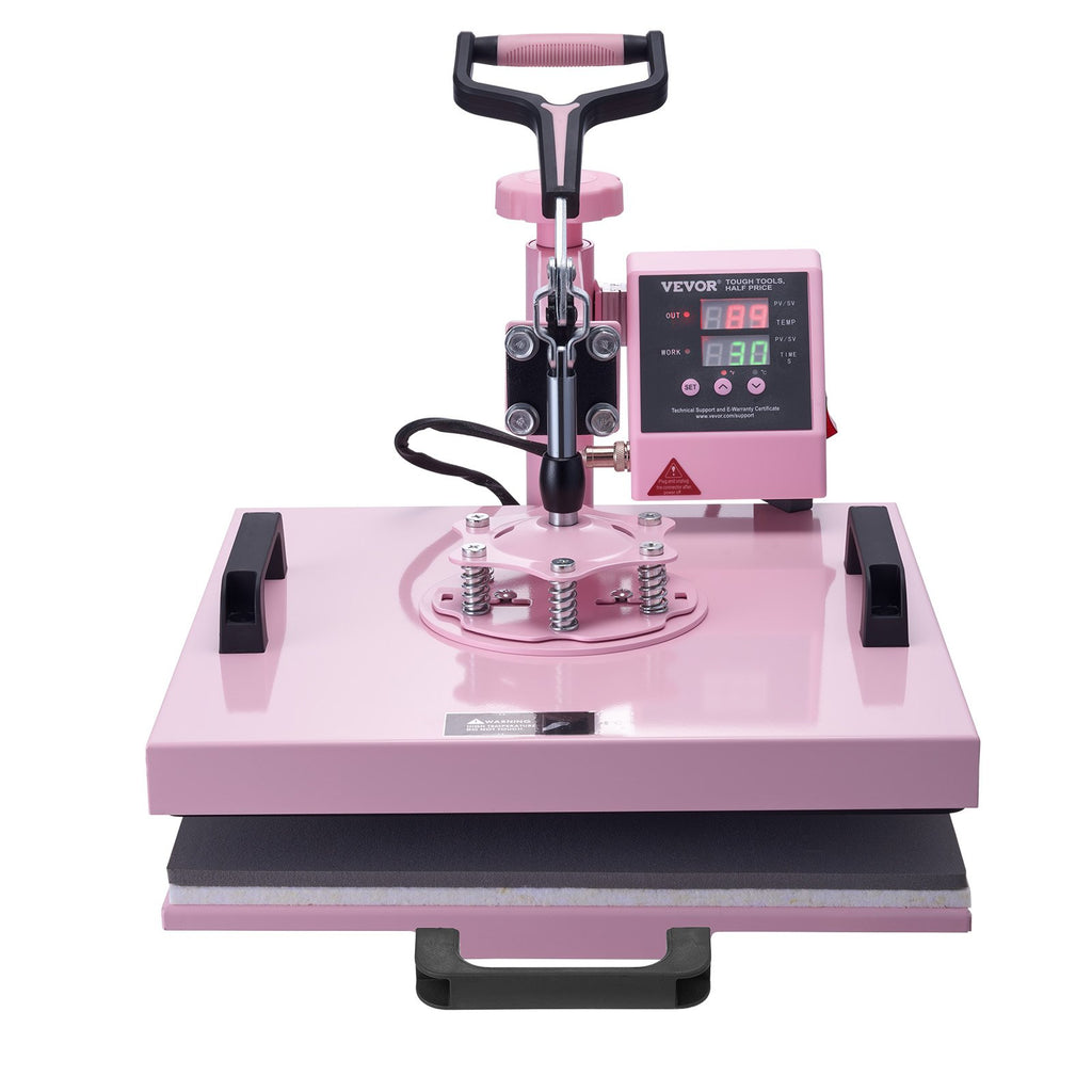 Heat Press Machine, 15 x 15 inch, 5 in 1 Heat Transfer Machine with 30 oz Tumbler Press, 360° Swing Away T-Shirt Pressing, Digital Precise Control, for T-Shirts/Mugs/Hats/Plates, Pink