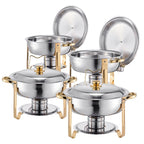 Chafing Dish Buffet Set, 5 Qt 4 Pack, Stainless Steel Chafer with 4 Full Size Pans, Gold