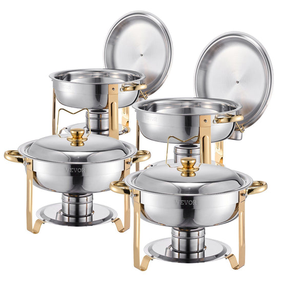Chafing Dish Buffet Set, 5 Qt 4 Pack, Stainless Steel Chafer with 4 Full Size Pans, Gold - Flavour Fushion Cooking Shop