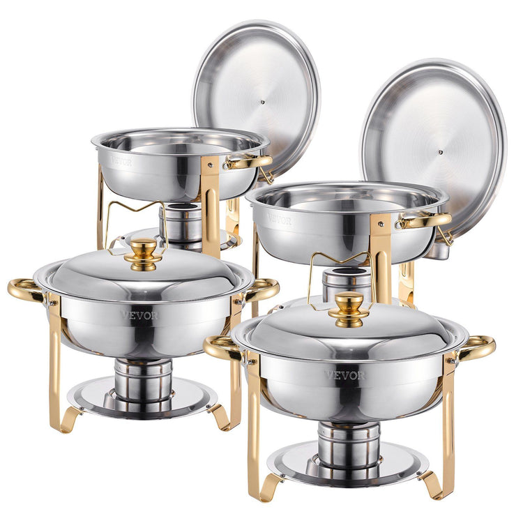 Chafing Dish Buffet Set, 5 Qt 4 Pack, Stainless Steel Chafer with 4 Full Size Pans, Gold - Flavour Fushion Cooking Shop