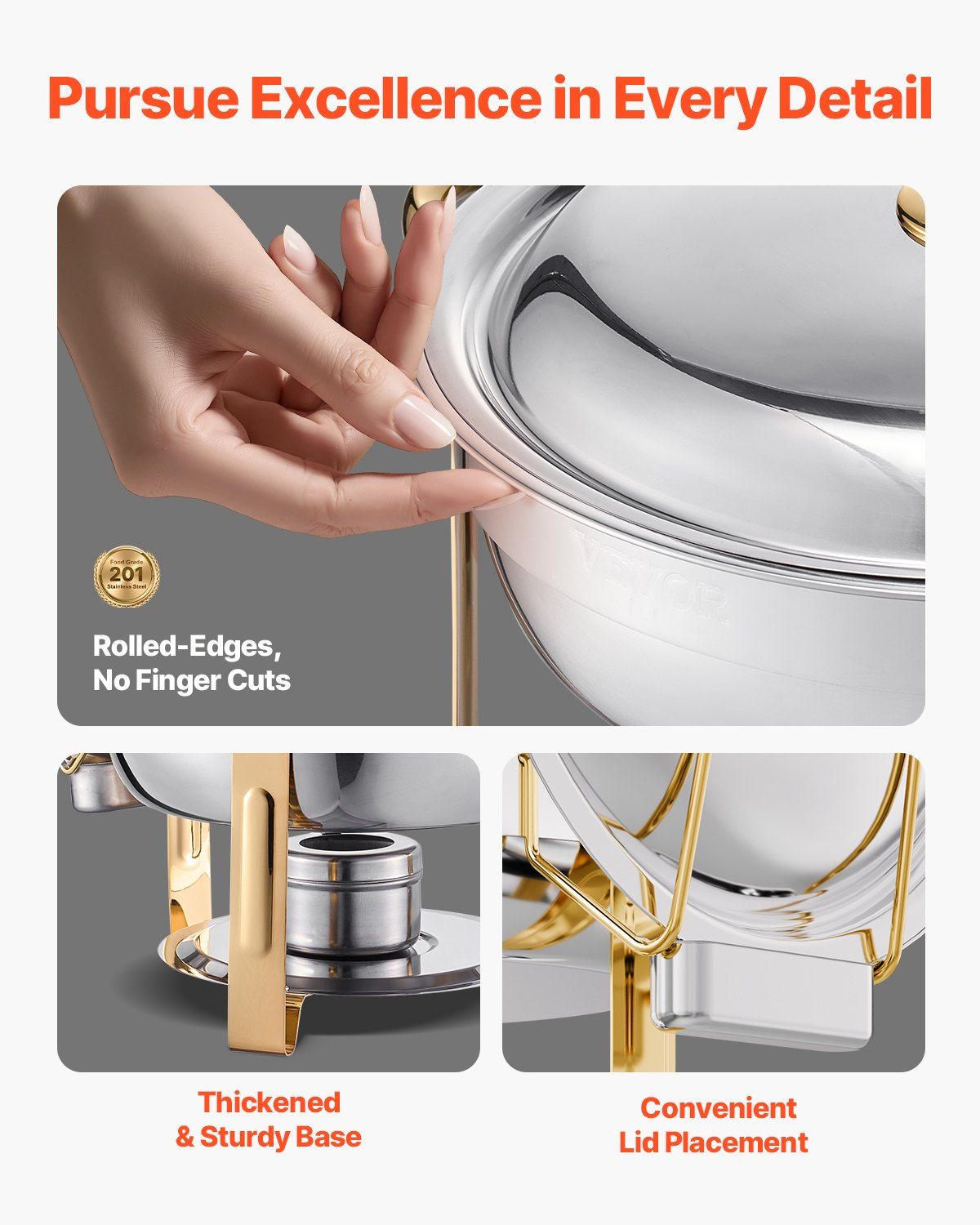Chafing Dish Buffet Set, 5 Qt 4 Pack, Stainless Steel Chafer with 4 Full Size Pans, Gold - Flavour Fushion Cooking Shop
