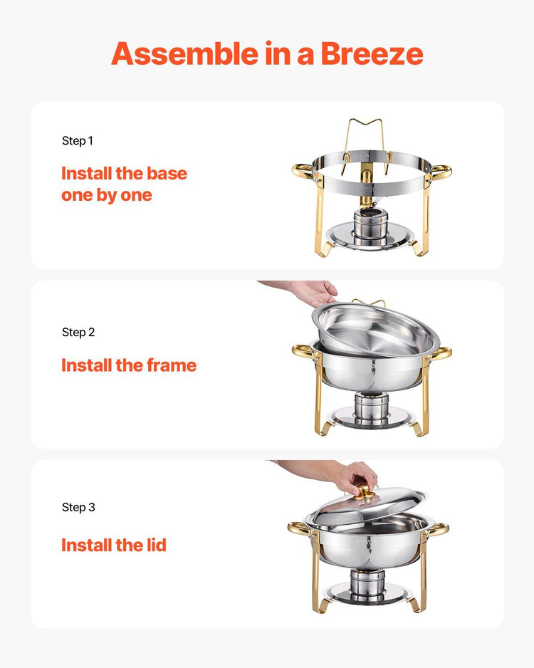 Chafing Dish Buffet Set, 5 Qt 4 Pack, Stainless Steel Chafer with 4 Full Size Pans, Gold - Flavour Fushion Cooking Shop