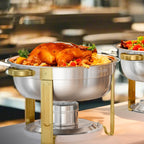 Chafing Dish Buffet Set, 5 Qt 4 Pack, Stainless Steel Chafer with 4 Full Size Pans, Gold