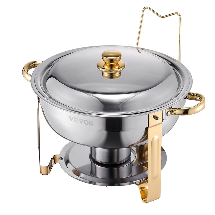 Chafing Dish Buffet Set, 5 Qt 4 Pack, Stainless Steel Chafer with 4 Full Size Pans, Gold - Flavour Fushion Cooking Shop