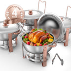 Chafing Dish Buffet Set, 5 Qt 4 Pack, Stainless Steel Chafer with 4 Full Size Pans, Rose Gold