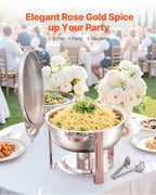 Chafing Dish Buffet Set, 5 Qt 4 Pack, Stainless Steel Chafer with 4 Full Size Pans, Rose Gold