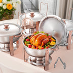 Chafing Dish Buffet Set, 5 Qt 4 Pack, Stainless Steel Chafer with 4 Full Size Pans, Rose Gold